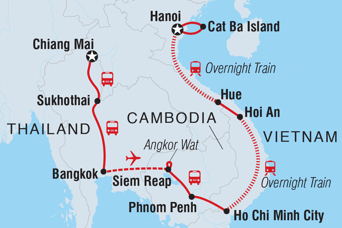 Map of Simply Southeast Asia: Chiang Mai To Hanoi including Cambodia, Thailand and Vietnam