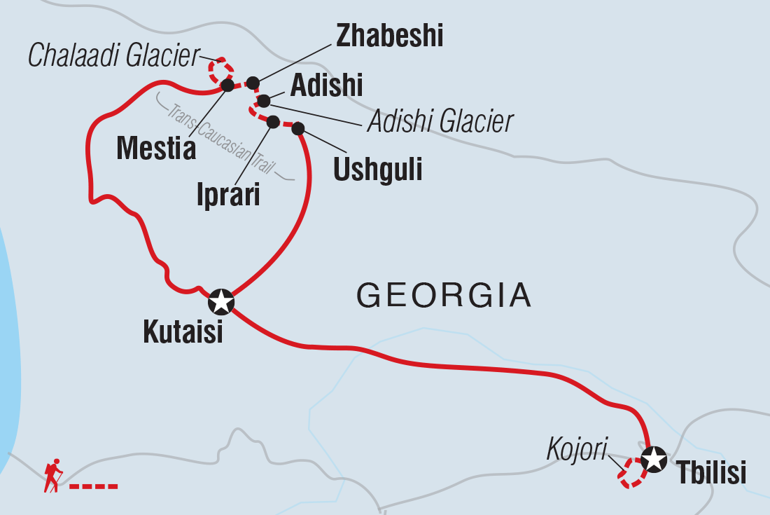 Map of Georgia: Trekking The Transcaucasian Trail including Georgia