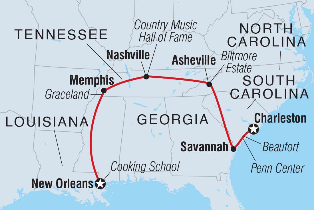 Map of Best Of The South: Charleston To New Orleans including United States Of America