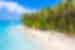 Bocas del Toro beach seen from a drone view with two travellers in swimwear walking down the beach