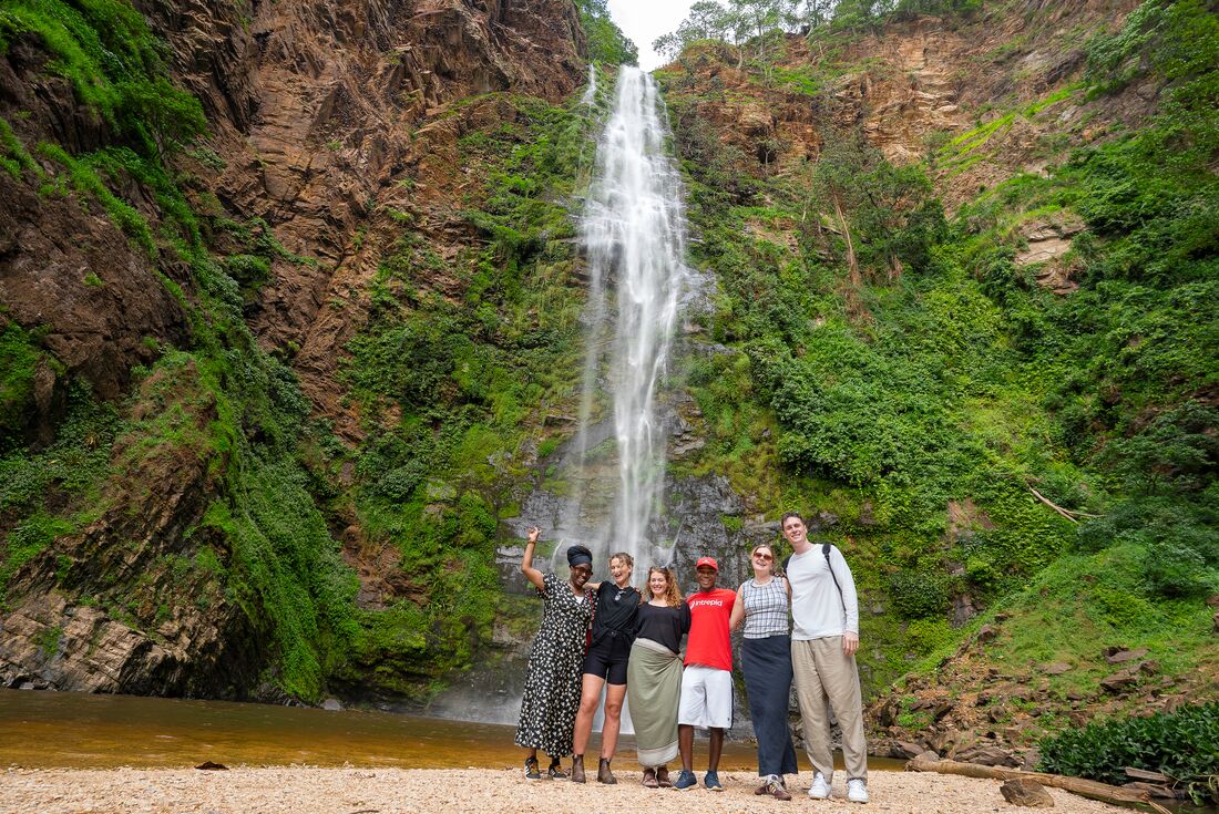 Group photo in front of Wli Waterfall, Ghana