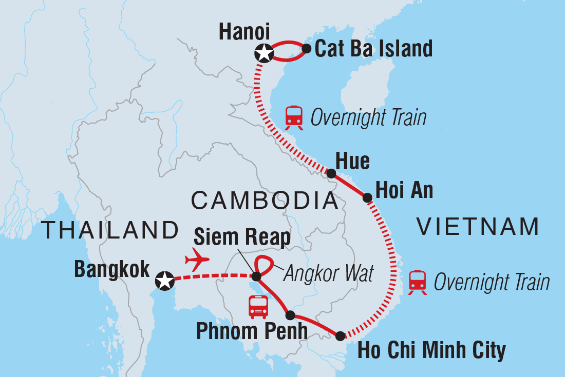 Map of Cambodia & Vietnam Experience including Cambodia, Thailand and Vietnam