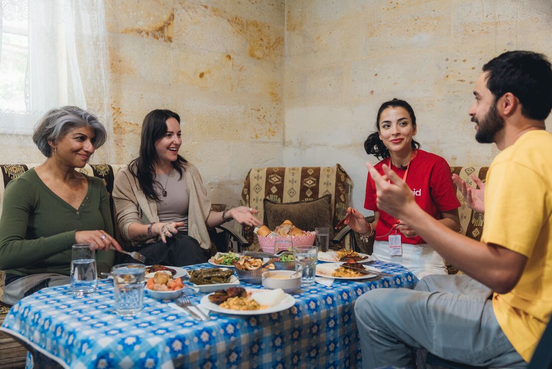 Leader having home cooked lunch with locals in Cappadocia, Turkey