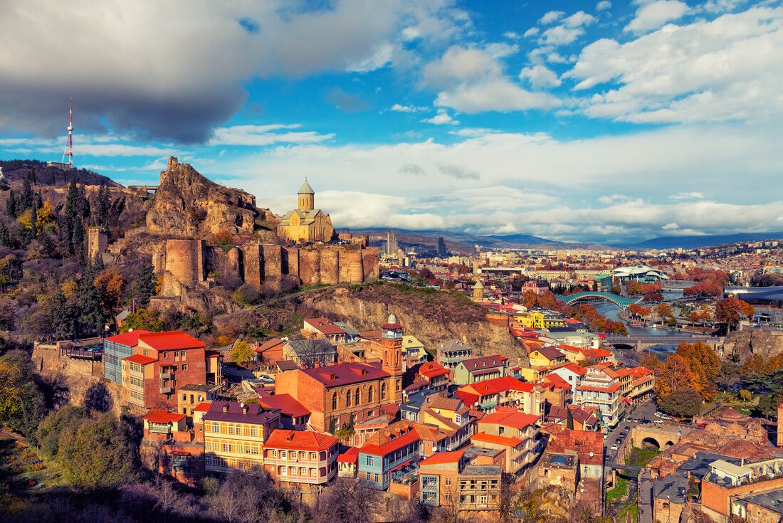 View of Tbilisi during sunset in Georgia