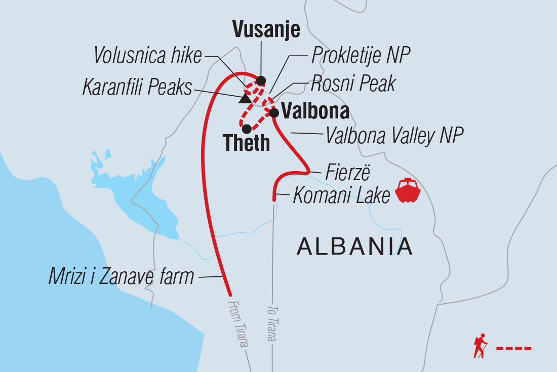 Map of Hike The Albanian Alps including Albania and Montenegro