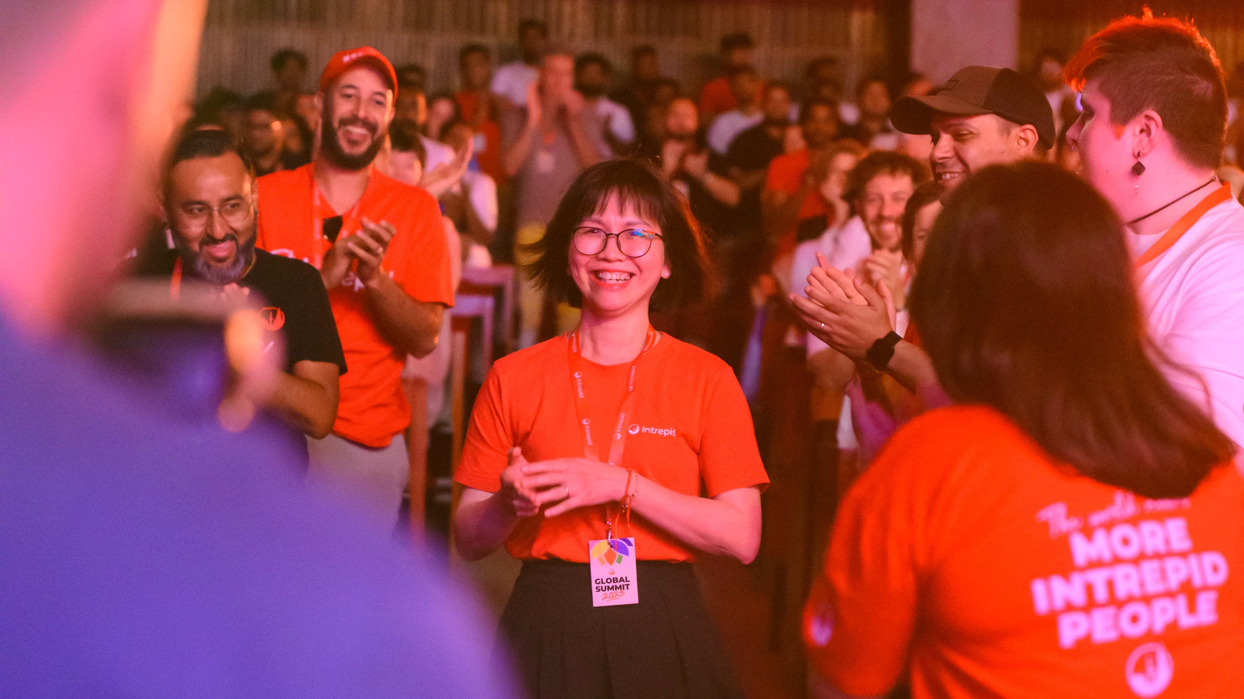 An Intrepid employee celebrates at Global Summit.