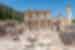 The Library of Celsus in Ephesus ruins with travellers marvelling at its facade in southwestern Turkey