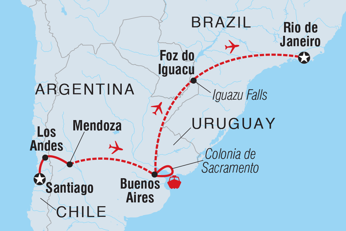 Map of Best Of Chile, Argentina & Brazil including Argentina, Brazil, Chile and Uruguay