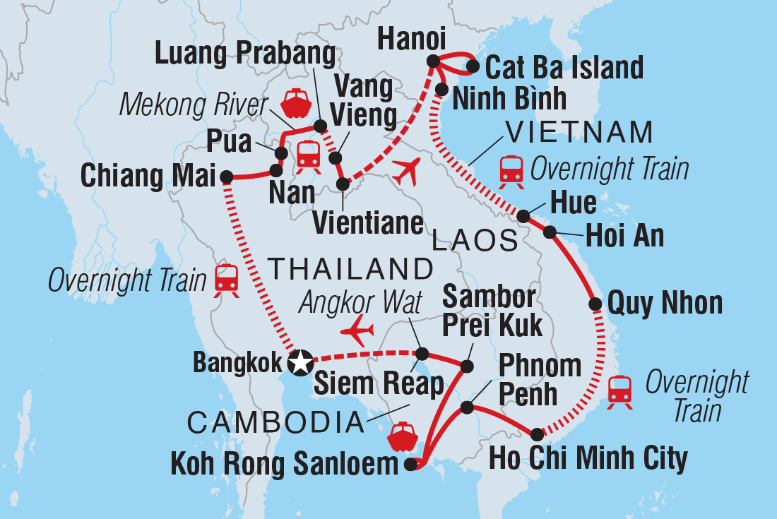 Map of 18 To 35S Epic South East Asia including Cambodia, Lao Pdr, Thailand and Vietnam