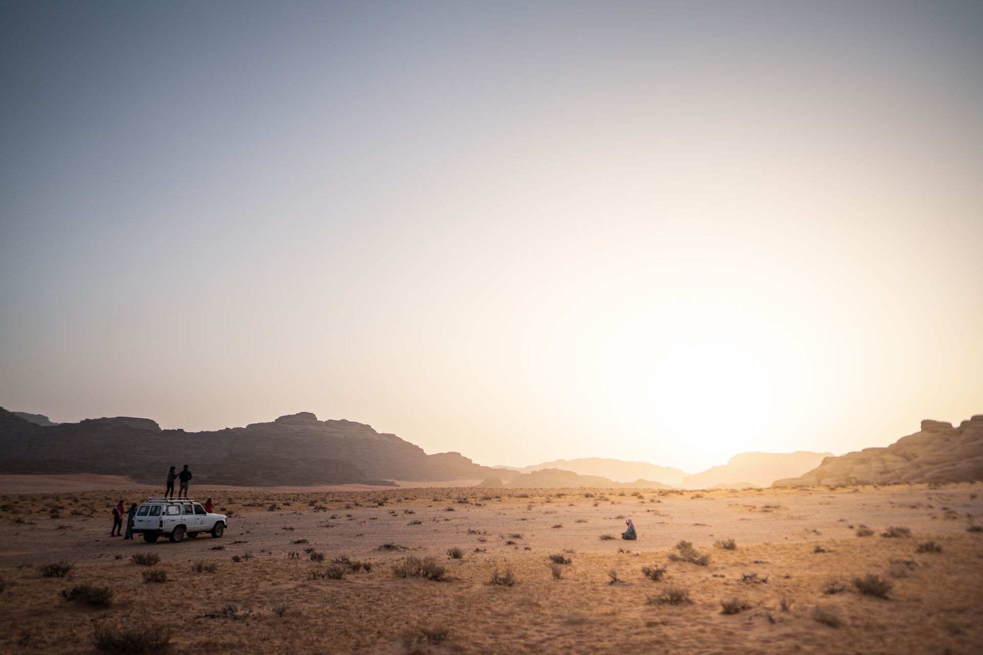 Take in the sunset at the end of a 4WD tour of Wadi Rum