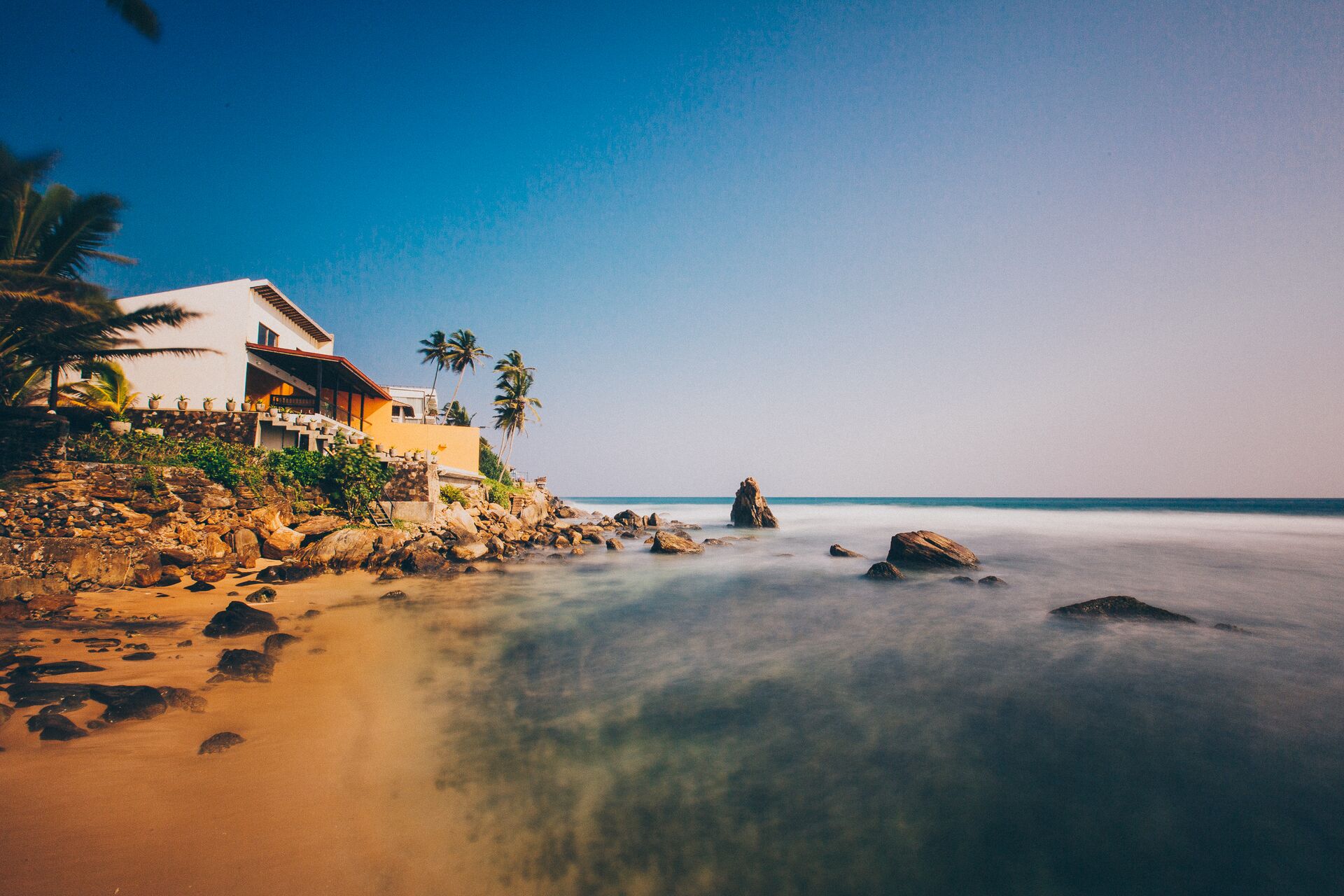 Sundown on the shores of Sri Lanka in Unawatuna