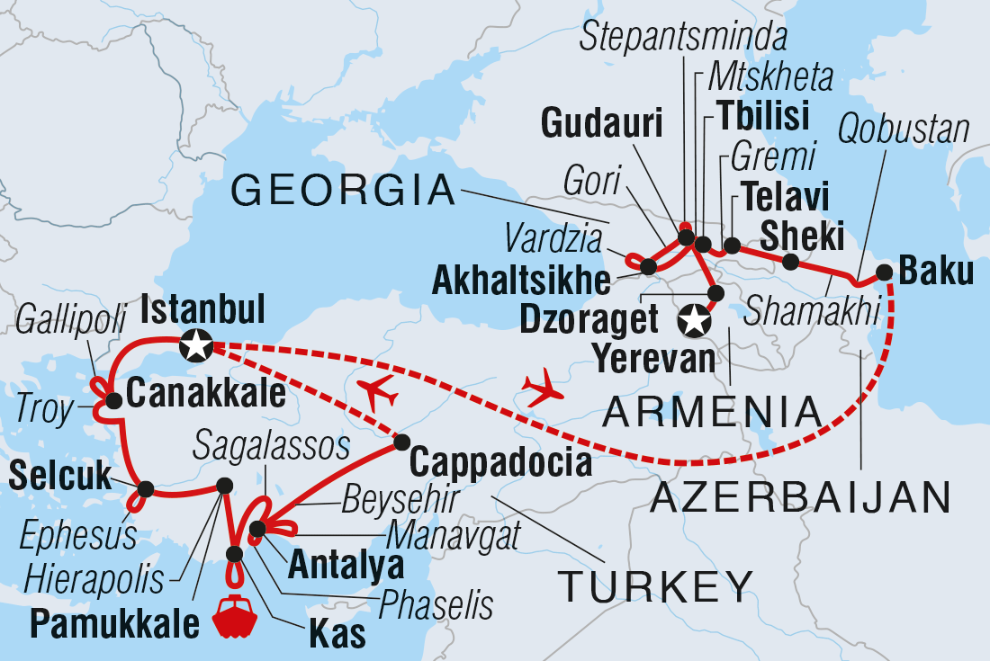 Map of Premium Turkey & The Caucasus including Armenia, Azerbaijan, Georgia and Turkey