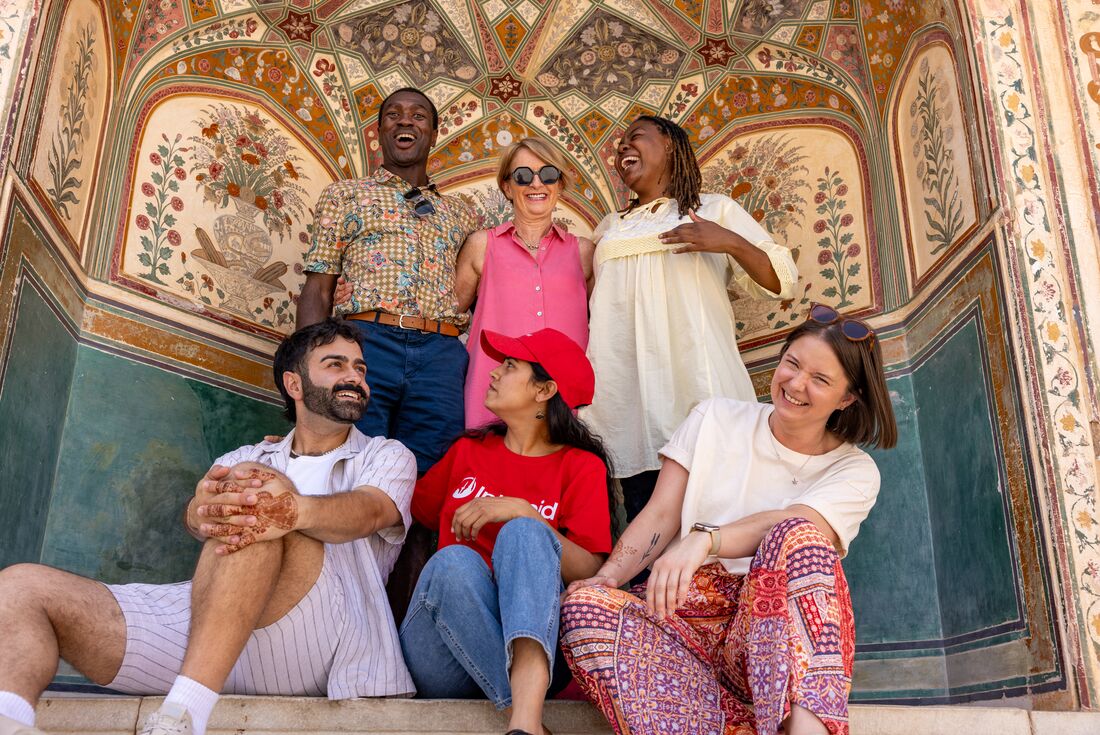 A happy shared moment in Jaipur's Amber Fort