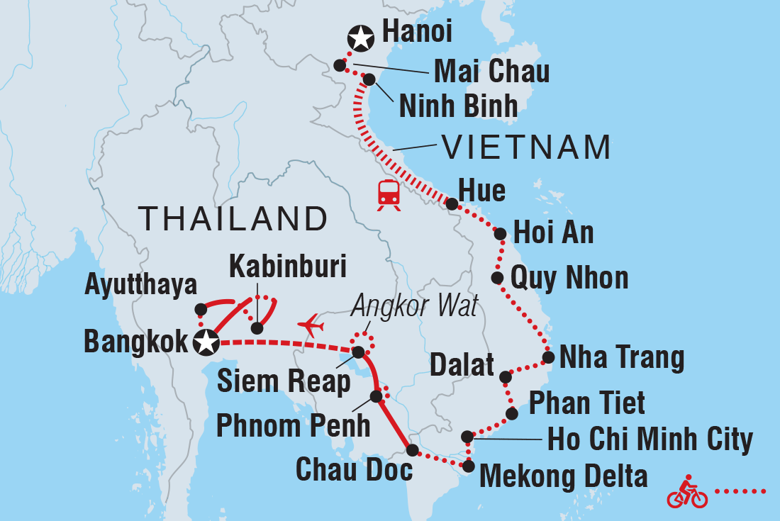 Map of Cycle South East Asia including Cambodia, Thailand and Vietnam