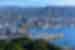 View from Mount Victoria of Wellington, New Zealand surrounded by mountains on the edge of the ocean