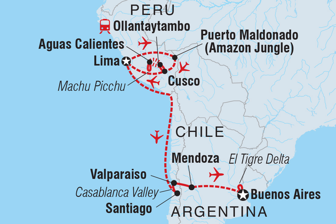 Map of Premium Peru, Chile & Argentina including Argentina, Chile and Peru