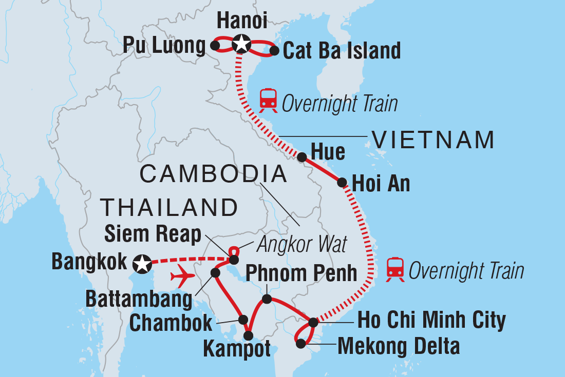 Map of Cambodia & Vietnam Experience including Cambodia, Thailand and Vietnam