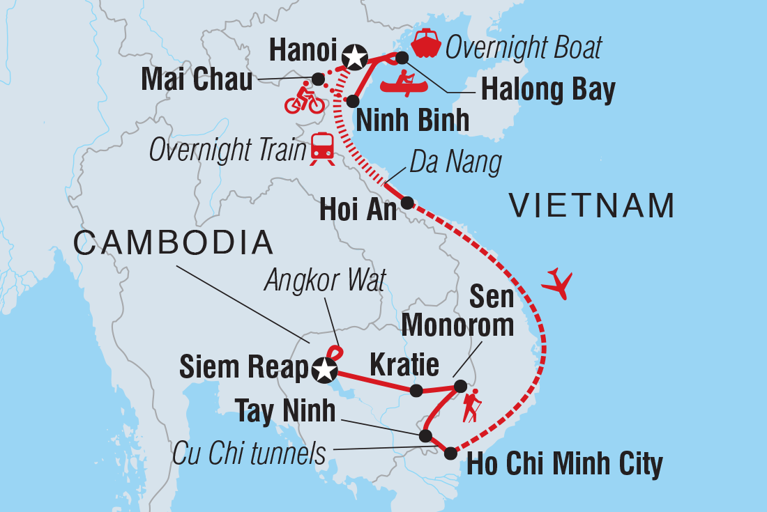 Map of Vietnam & Cambodia Family Holiday With Teenagers including Cambodia and Vietnam