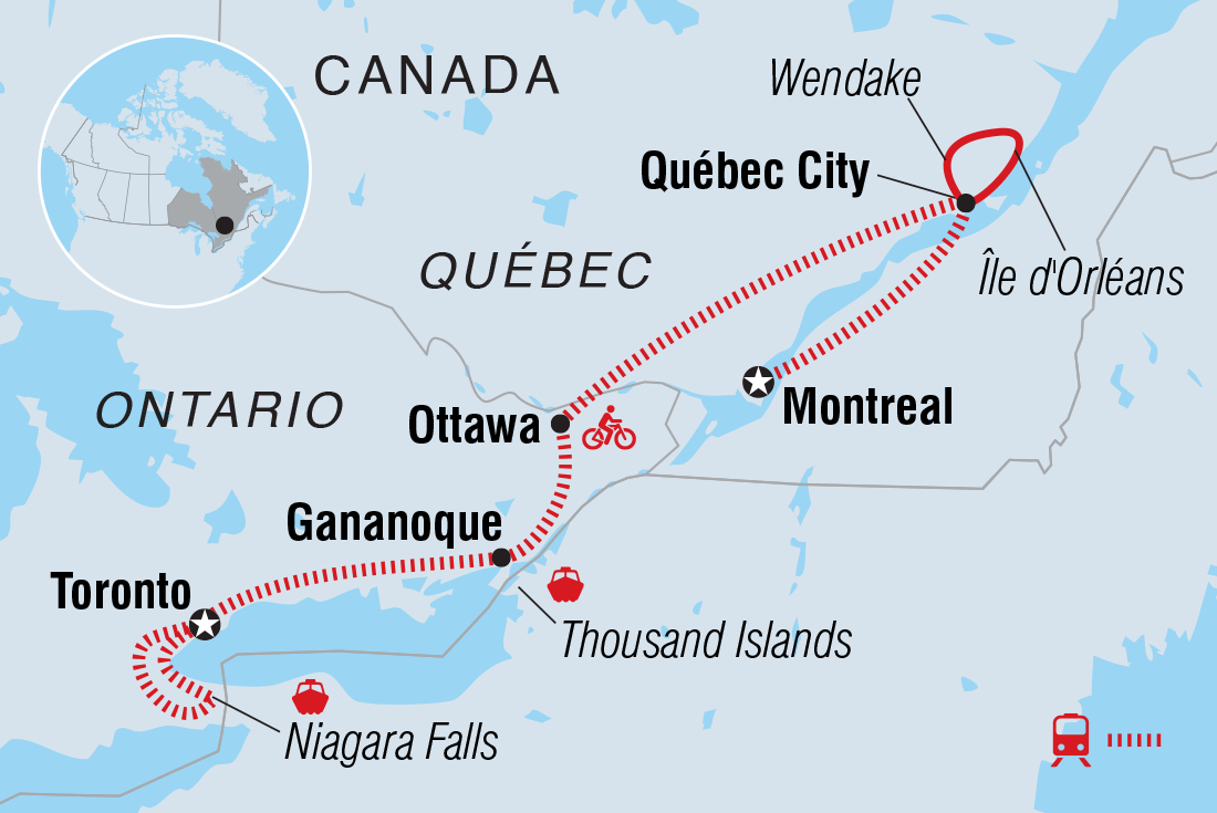 Map of Eastern Canada By Rail including Canada