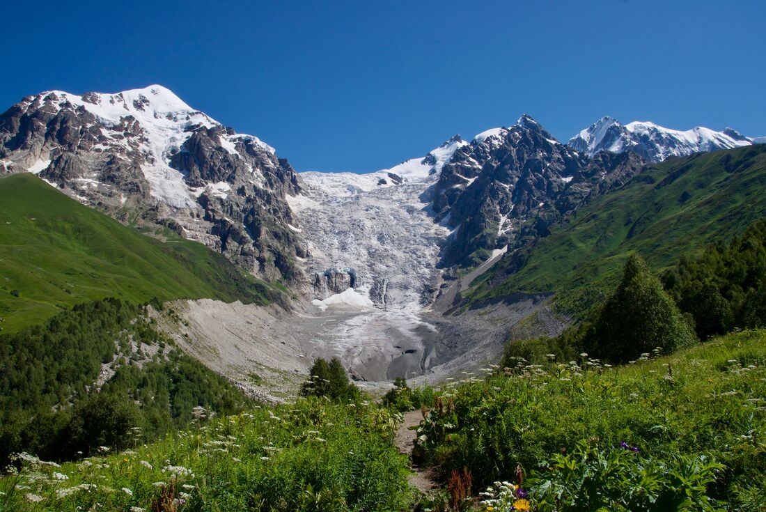 Adishi Glacier on the slopes of the Greater Caucasus in Svaneti, Georgia