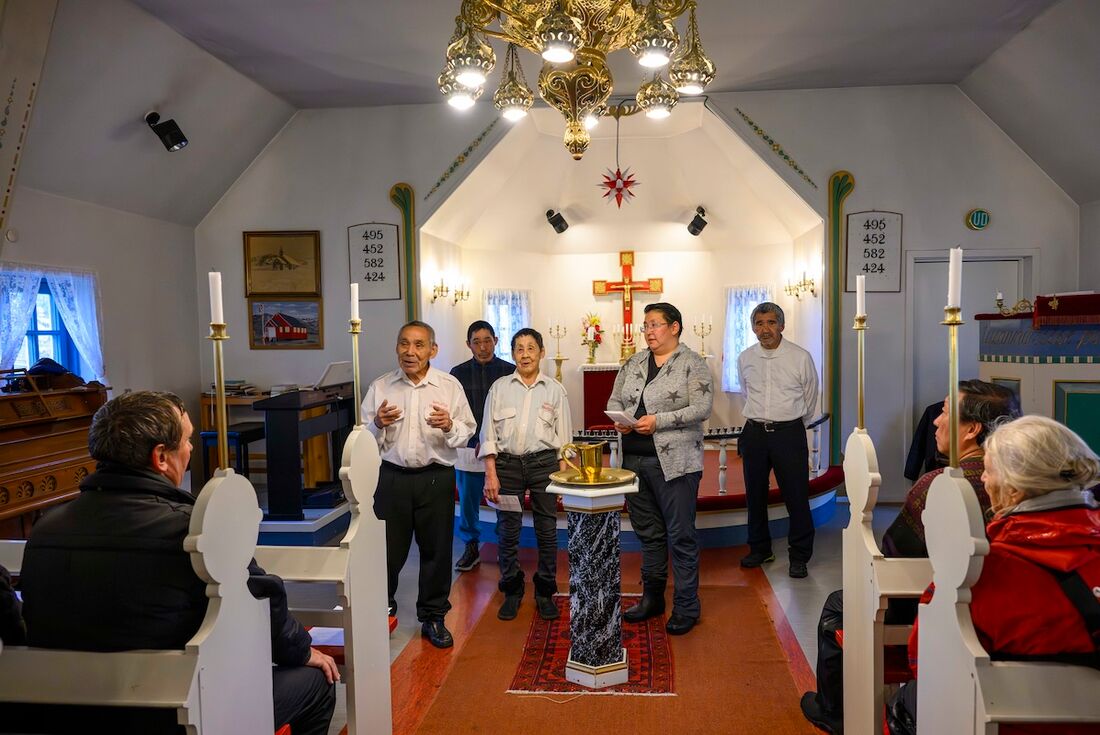 A moment with community leaders in Aappilattoq in south Greenland
