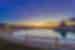 A sunset view of the conestoga wagon glamping tents near Zion National Park, USA