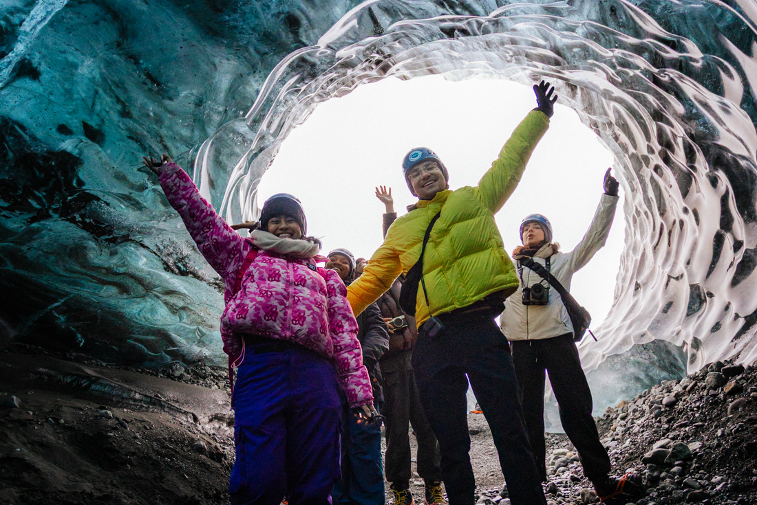 Entering the ice caves of Vatnajokull Glacier