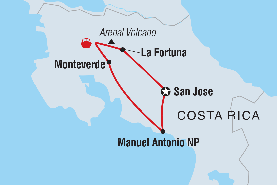 Map of Costa Rica Family Holiday including Costa Rica
