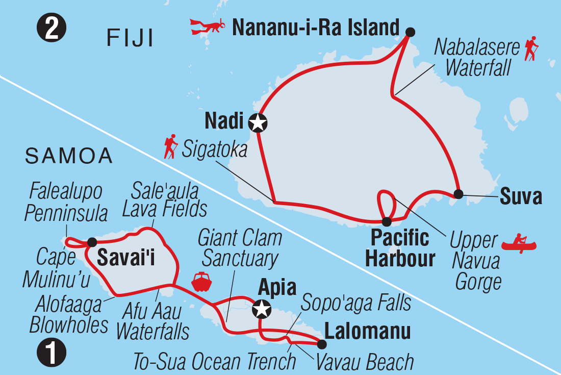 Map of Samoa & Fiji Adventure including Fiji and Samoa