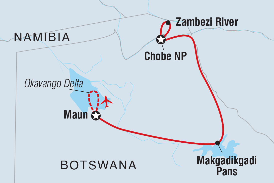 Map of Premium Botswana including Botswana and Namibia