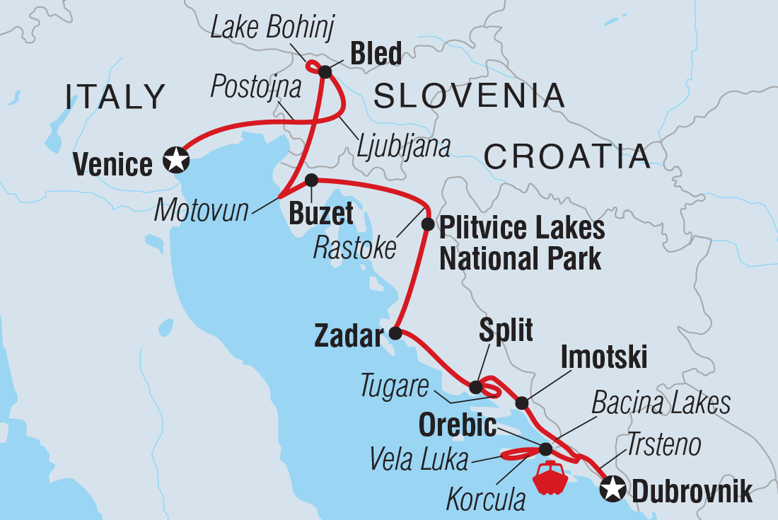 Map of Premium Venice To Dubrovnik including Croatia, Italy and Slovenia
