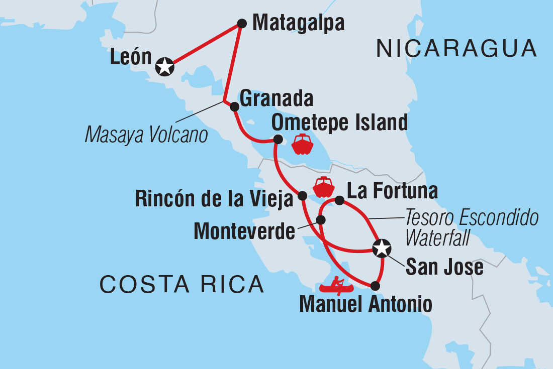 Map of Best Of Nicaragua & Costa Rica including Costa Rica and Nicaragua