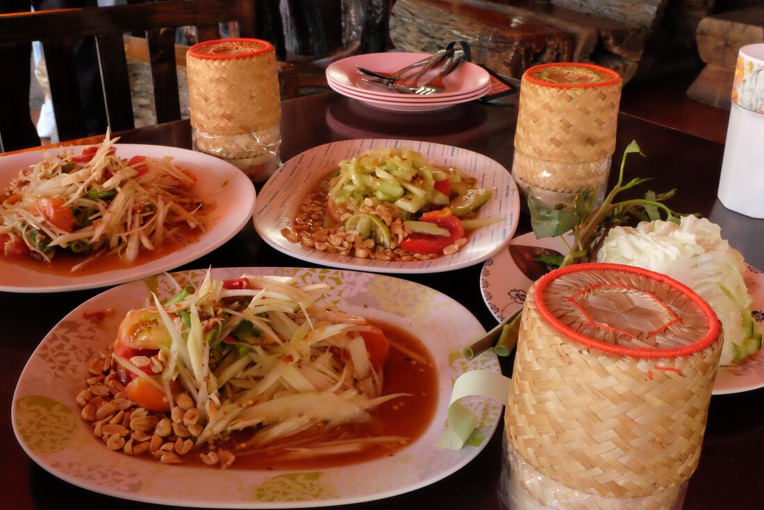Papaya Salad and sticky rice, Thailand