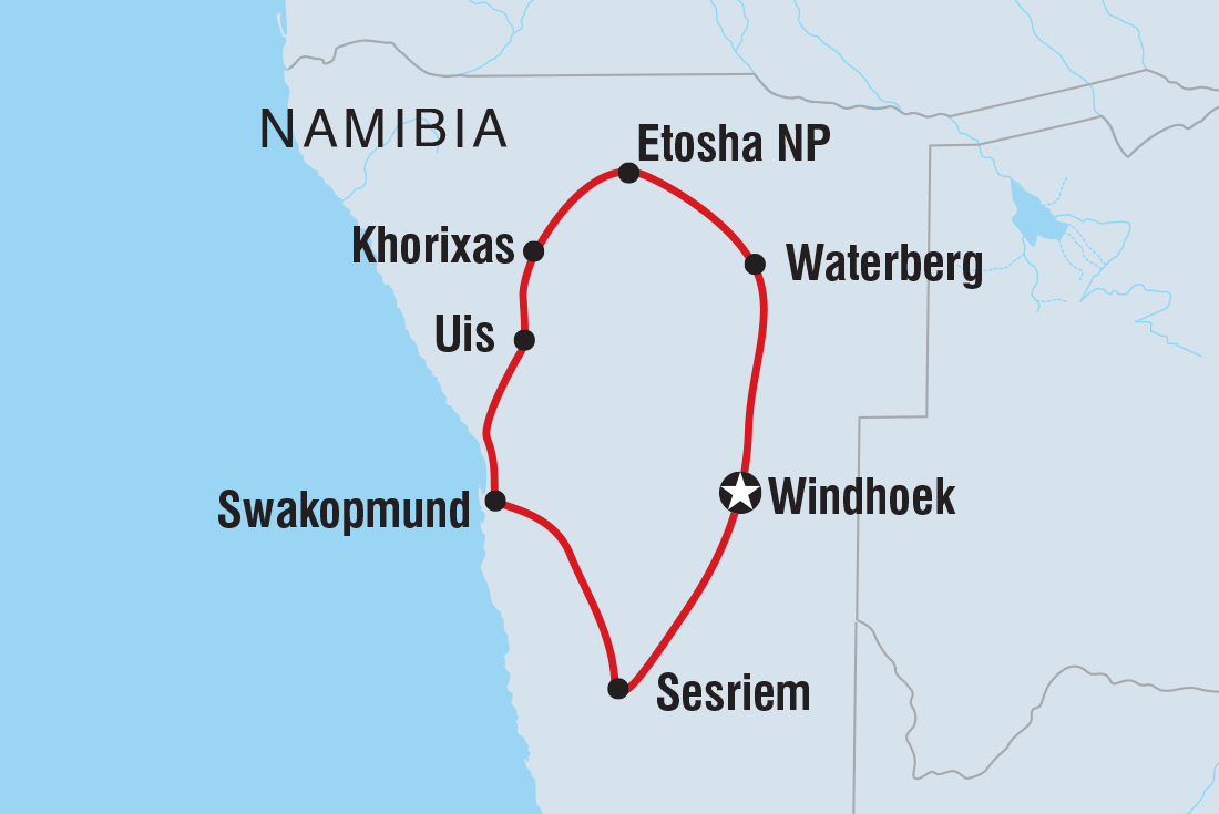 Map of Namibia Highlights including Namibia