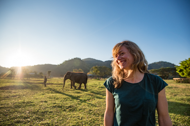Travellers at elephant sanctuary in Chang Mai, Thailand 