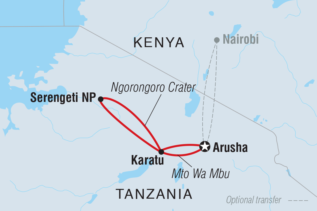 Map of Tanzania Family Safari including Tanzania, United Republic Of