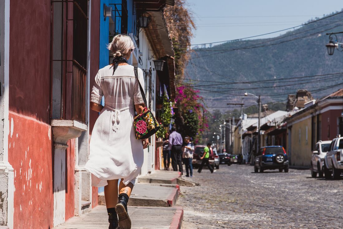Traveller walking in the streets of Antigua Guatemala