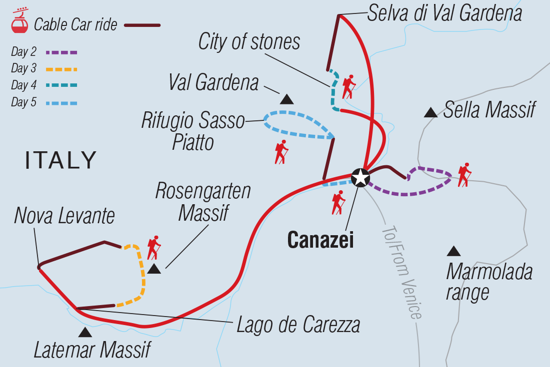 Map of Premium Walking & Hiking In The Italian Dolomites including Italy
