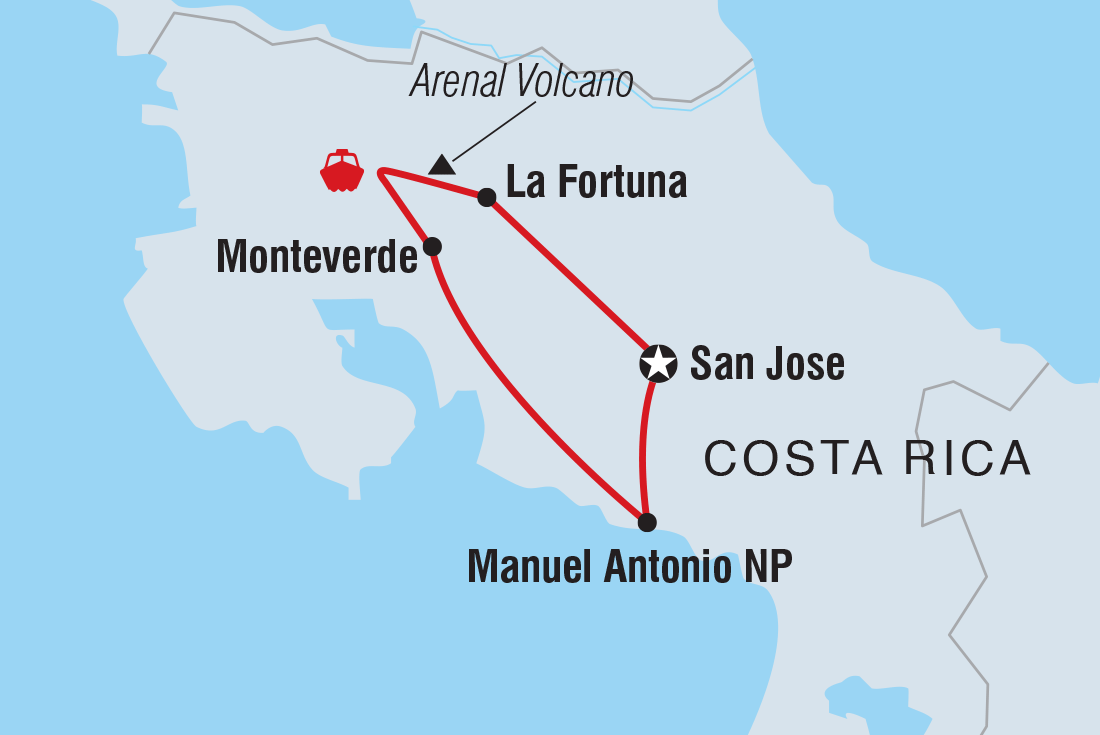 Map of Costa Rica Family Holiday including Costa Rica