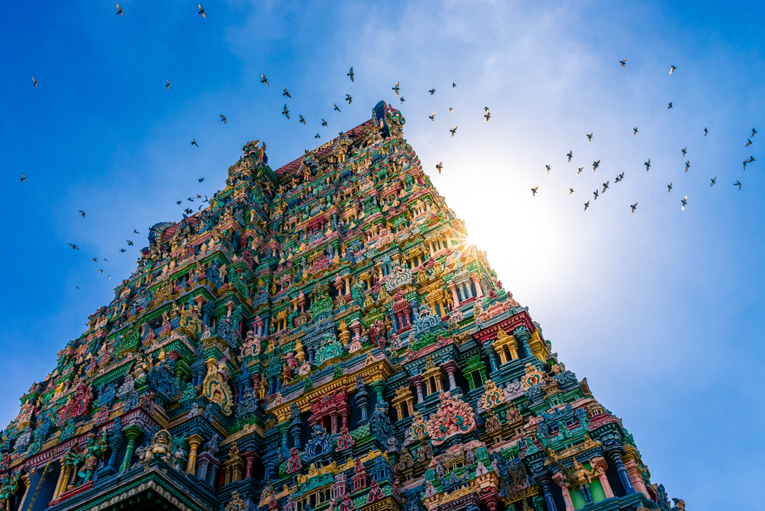 The incredible Sri Meenakshi Temple in Madurai, adorned on all sides with colourful sculptures of devas and asuras