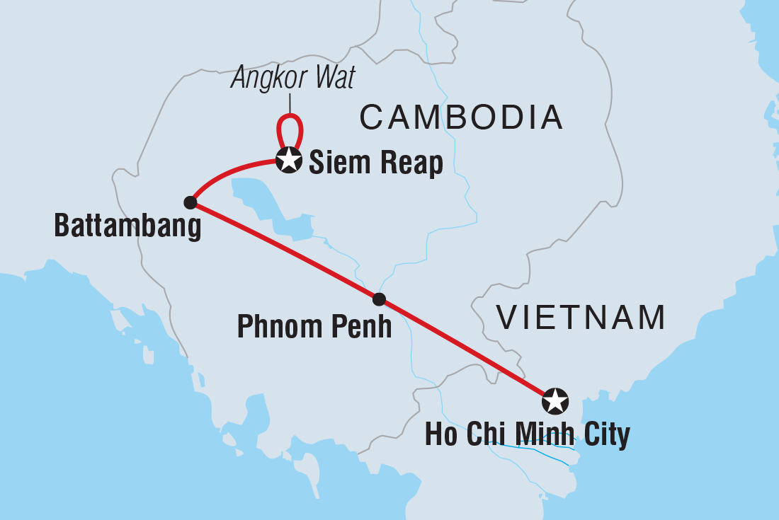 Map of Highlights Of Cambodia including Cambodia and Vietnam