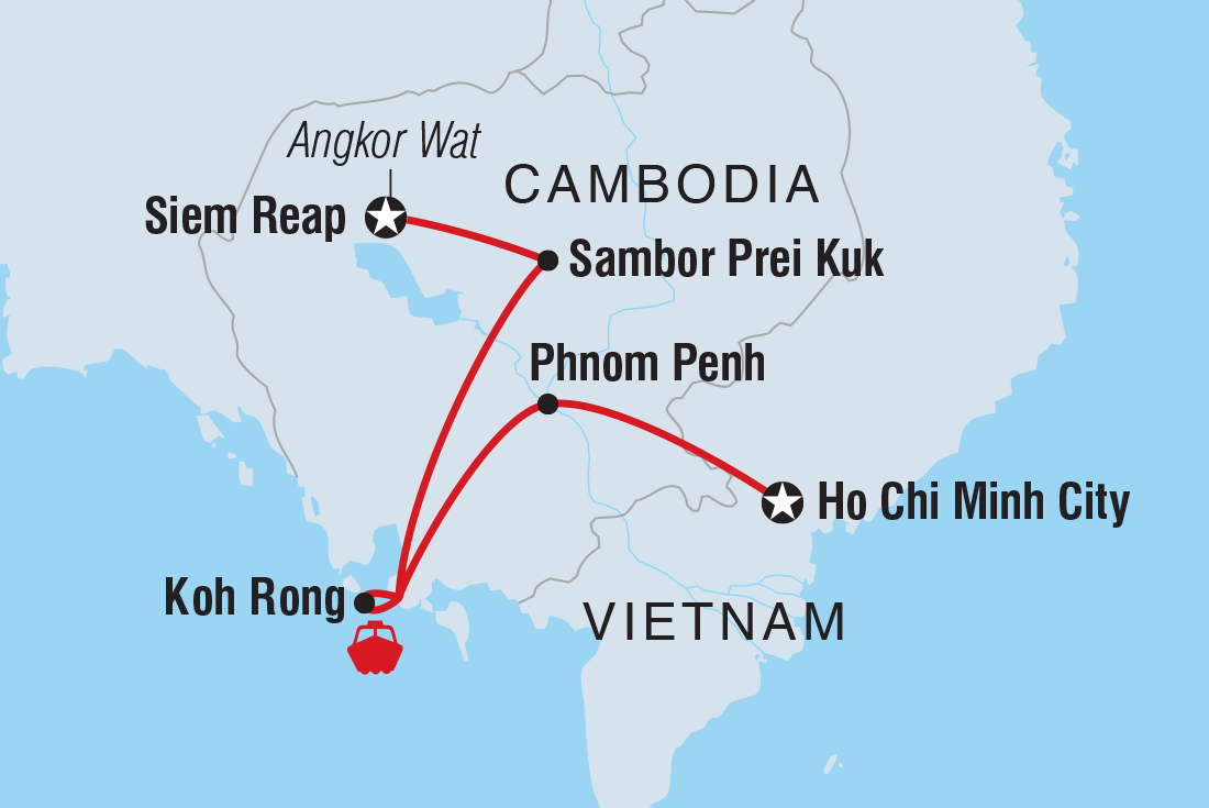 Map of One Week In Cambodia including Cambodia and Vietnam