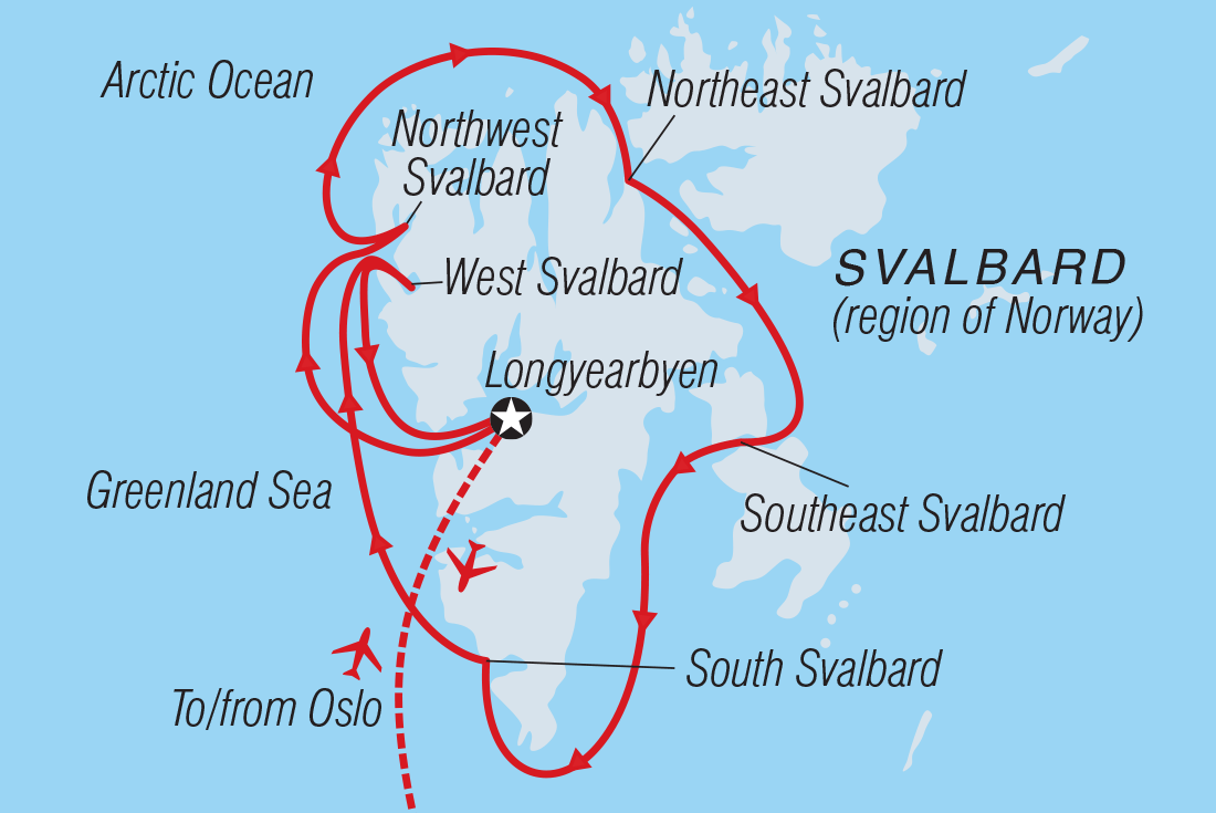 Map of Svalbard Circumnavigation: The Ultimate Arctic Quest (Ocean Albatros) including Norway