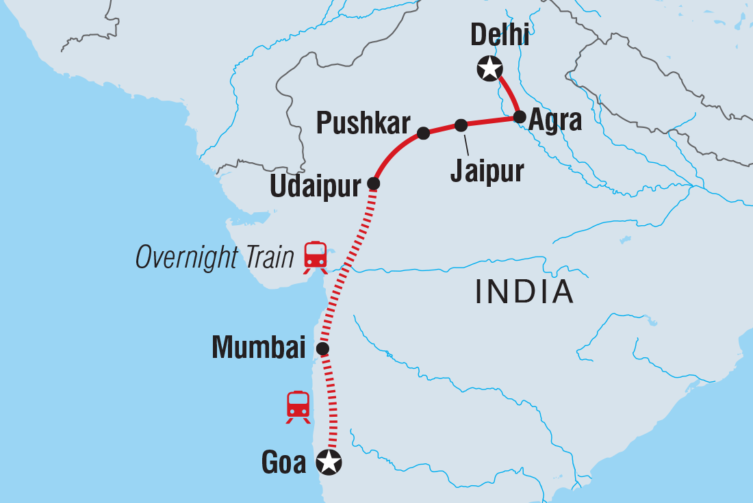 Map of Delhi To Goa including India