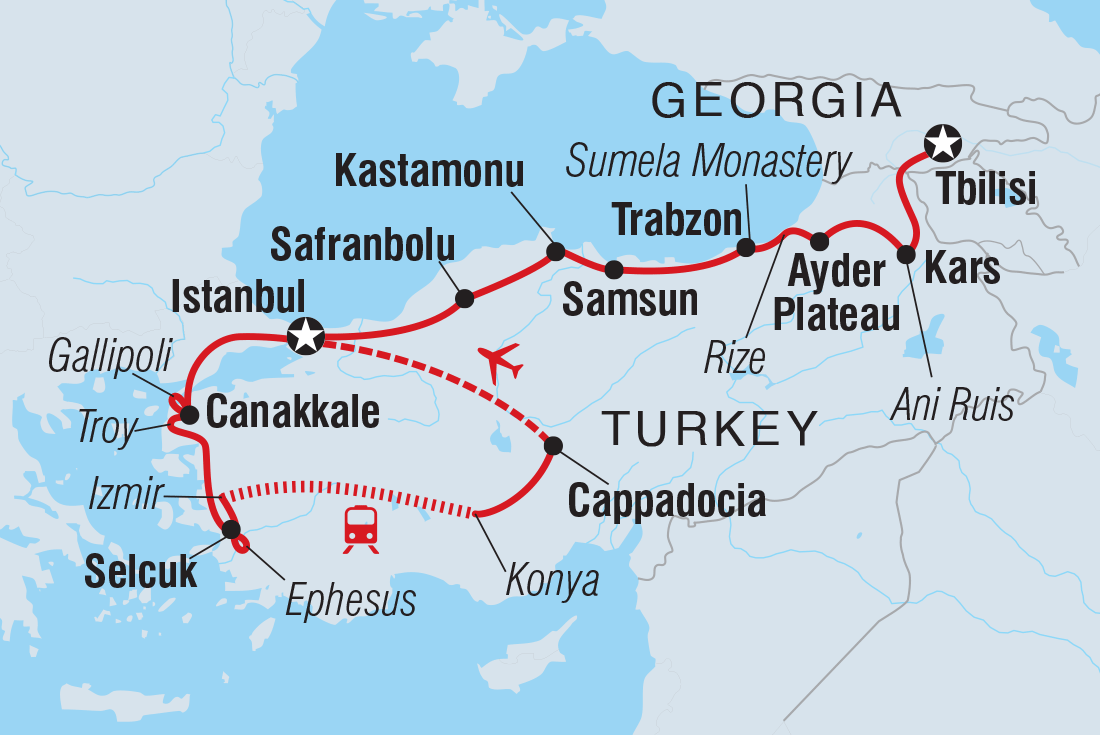 Map of Turkey Experience including Georgia and Turkey