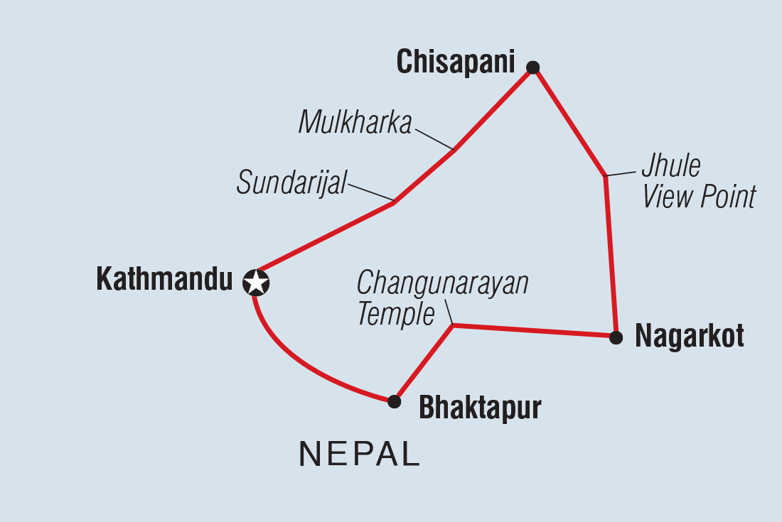 Map of Nepal Independent Short Break: Kathmandu Valley & Himalayas including Nepal