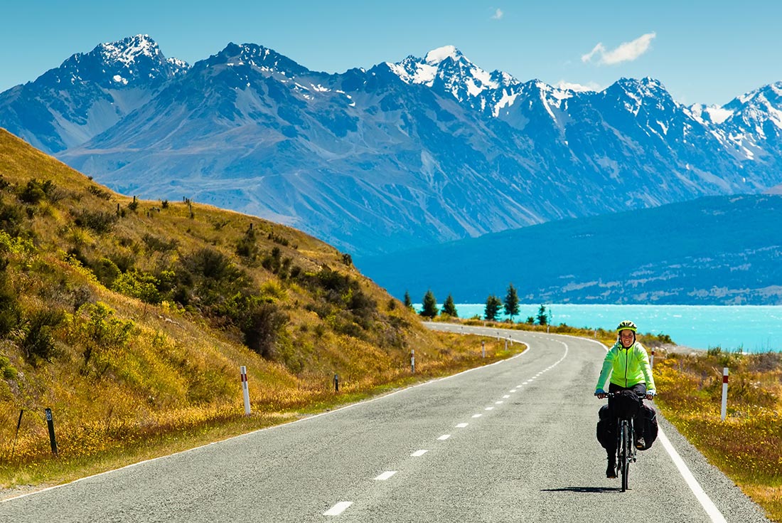 PHXA - Cyclist on trail near Lake Pukaki
