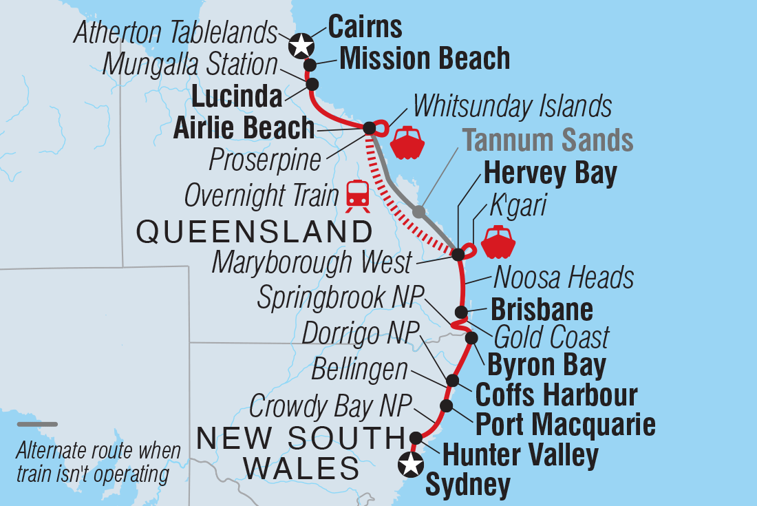 Map of Cairns To Sydney Adventure including Australia