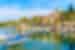 Scenic harbor and palm trees on Brac Island, Croatia coastal village waterfront
