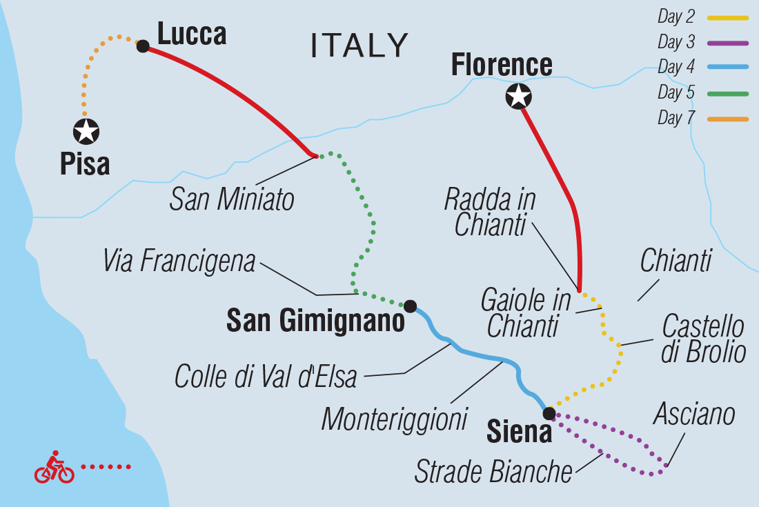 Map of Cycle Tuscany & Chianti including Italy